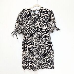 Topshop Women's Animal Print Sheath Dress Size 8 Puff Short Sleeve NWT